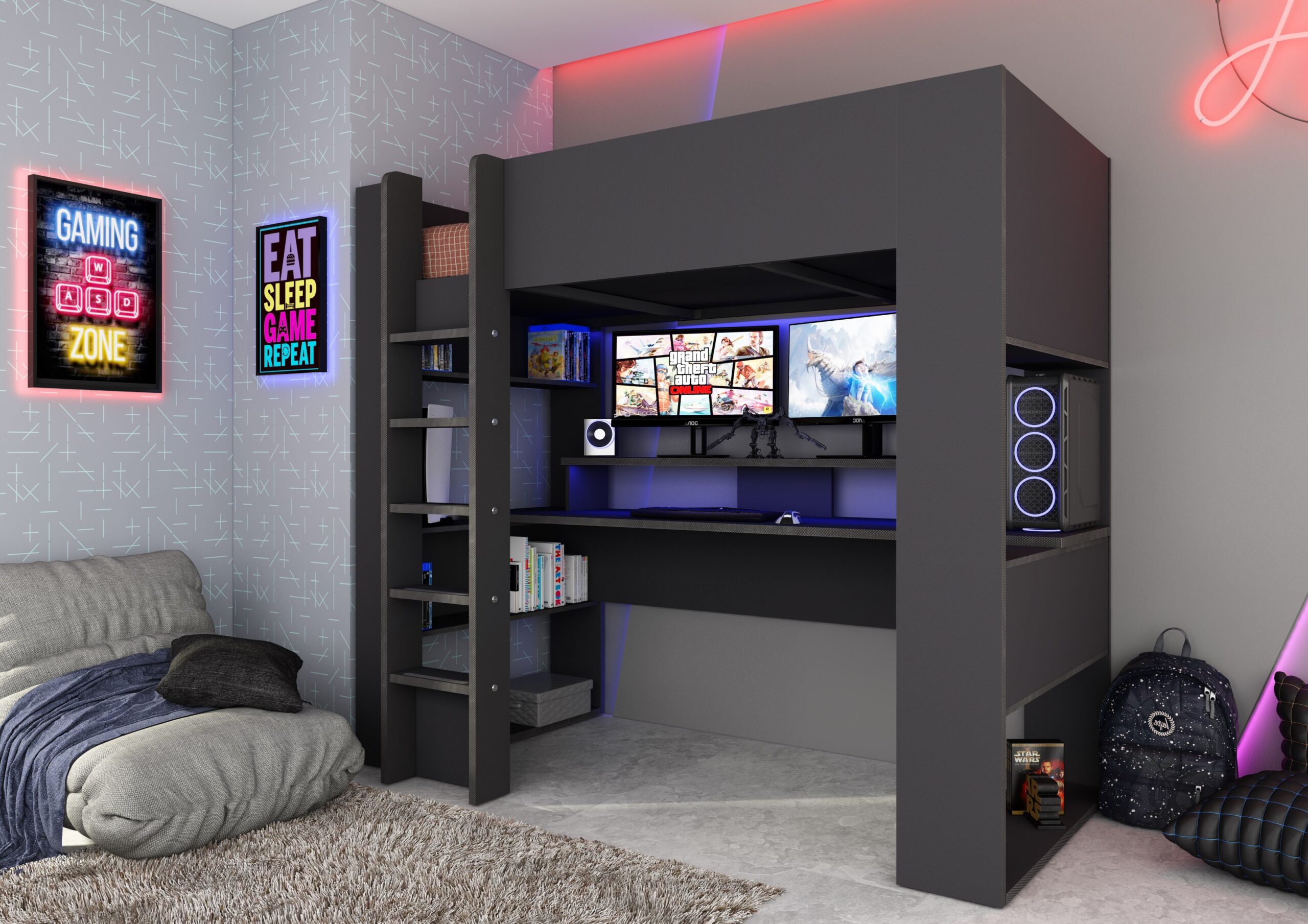 Richter young design Hoogslaper met bureau THE CUBE - Antraciet Richter young design Hoogslaper met bureau THE CUBE - Antraciet Antraciet