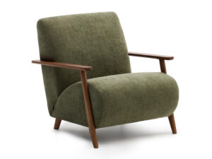 Kave home Fauteuil MEGHAN - Groen Chenille / Walnoot Groen