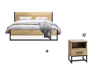 Maxfurn Bed en 2 nachttafels BERLIJN - Lamulux / Metaal Hout