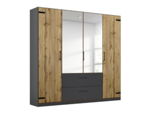 Rauch Kledingkast met spiegel BUTTE - Wotan Eik/Metallic Grijs Hout