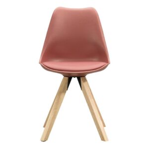 Eetkamerstoel Senja - terrakleurige kunststof - naturelkleurig hout - Leen Bakker