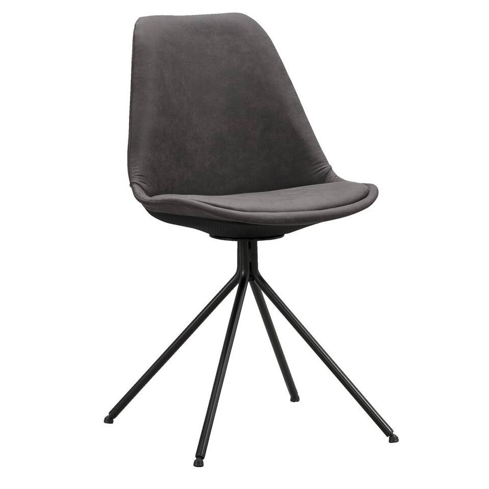 Eetkamerstoel Senja - antracietkleurige stof Cowboy - zwart metaal - Leen Bakker Eetkamerstoel Senja - antracietkleurige stof Cowboy - zwart metaal - Leen Bakker