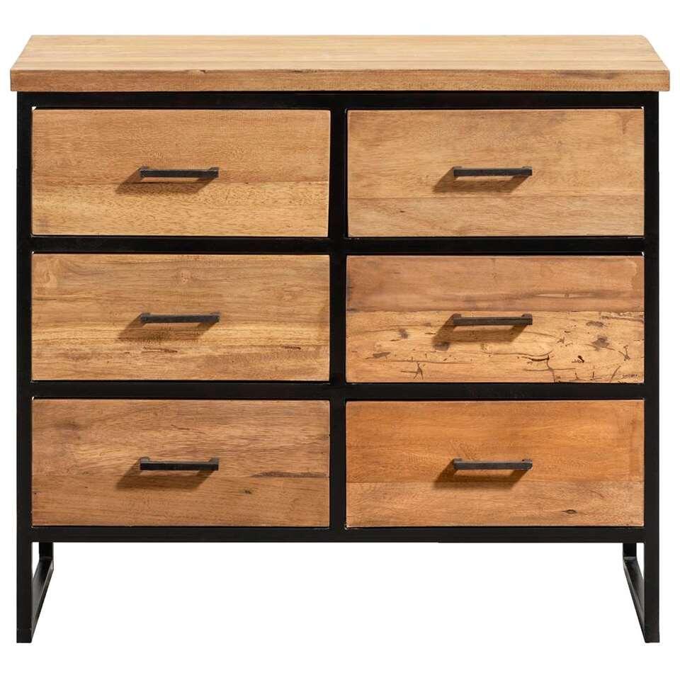 Ladekast Gijs - naturelkleur/zwart - 74,5x85x40 cm - Leen Bakker Ladekast Gijs - naturelkleur/zwart - 74