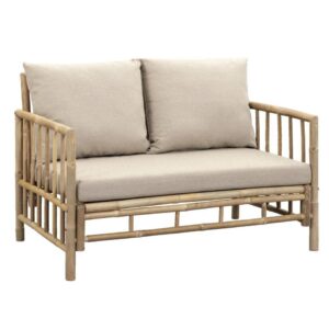 Loungezetel Bossa 2-zits - naturelkleurig bamboe - 85x130x80 cm - incl. kussens - Leen Bakker