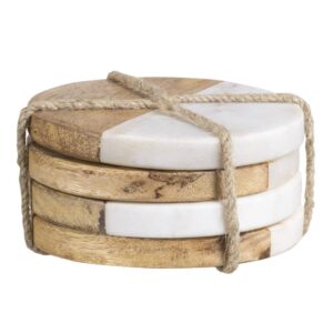 Set van 4 onderzetters - mangohout/marmer - Ø10 cm - Leen Bakker