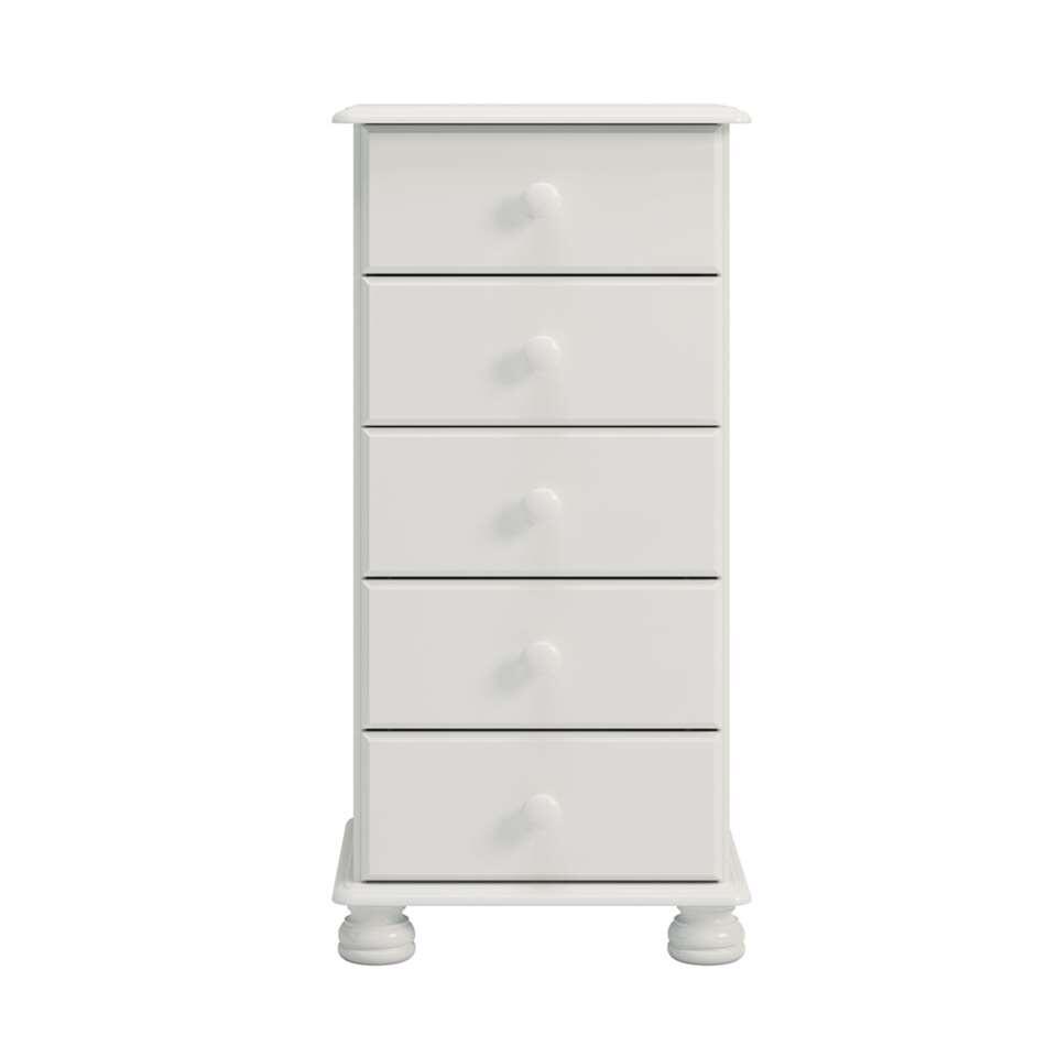 Kast Richmond 5 lades - wit - 89,9x44,1x38,3 cm - Leen Bakker Kast Richmond 5 lades - wit - 89