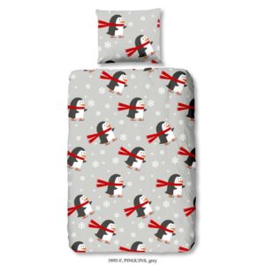 Good Morning dekbedovertrek Pinguïns - grijs - 140x200/220 cm - Leen Bakker