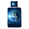 Good Morning kinderdekbedovertrek Earth - blauw - 140x200/220 cm - Leen Bakker
