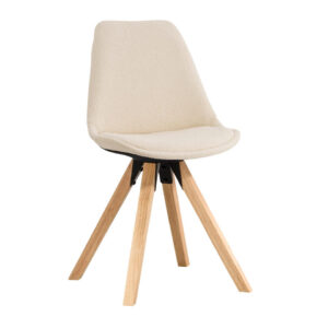 Eetkamerstoel Senja - off-white boucléstof - naturelkleurig hout - Leen Bakker