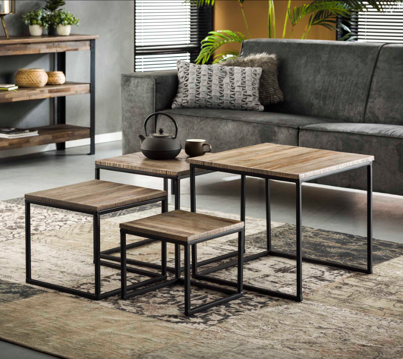 Richter young design Salontafel set van 4 TECA - Teakhout Richter young design Salontafel set van 4 TECA - Teakhout greywash Hout